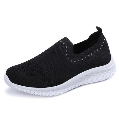 GOSPT Women's Slip on Sock Sneakers Glitter Rhinestone Jazz Latin Dance Mesh Shoes Black 10