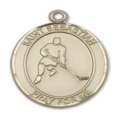 Bonyak Jewelry 14k Yellow Gold St. Sebastian/Ice Hockey Medal, Size 3/4 x 1/2 inches - Catholic Inspirations