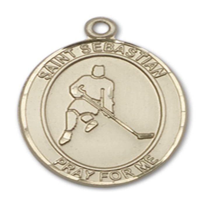 Bonyak Jewelry 14k Yellow Gold St. Sebastian/Ice Hockey Medal, Size 3/4 x 1/2 inches - Catholic Inspirations