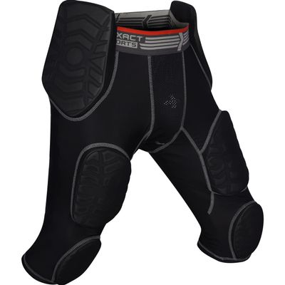 Exxact Sports Combat 7-Pad Adult Football Girdle for Men with Cup Pocket, Padded Compression Shorts with Integrated Pads, Men's Girdle Football (A4XL, Black Combat Plus)