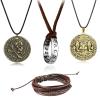 UoYu TFYU 4 pcs Drake Necklace Antique Brass Plated Alloy Drake Ancient Coins Pendant Necklace Unisex Multilayer Leather Adjustable Bracelet Cuff Wrap Multicolor Rope Wristband view 1