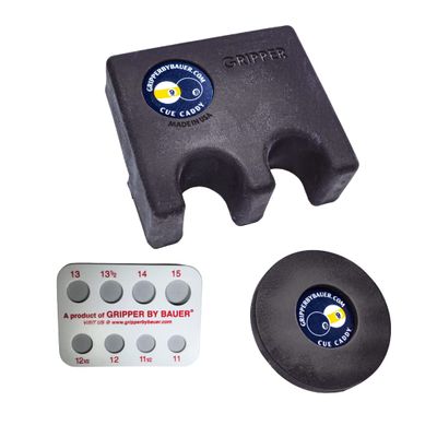 Gripper Billiards Bundle (Includes: One (1) Gripper Caddy Slim 2 in Black, one (1) Gripper Cue Tip Gauge and one (1) Pocket Marker in Black)