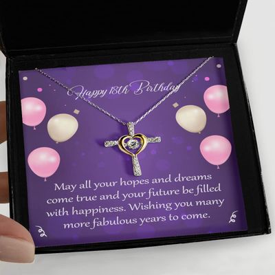 18th Birthday Gift for Her, Daughter Turning 18 Gift, Necklace for Daughter's Eighteenth Bday, Triple Gold Plated Sterling Silver - Cross Dancing Neck