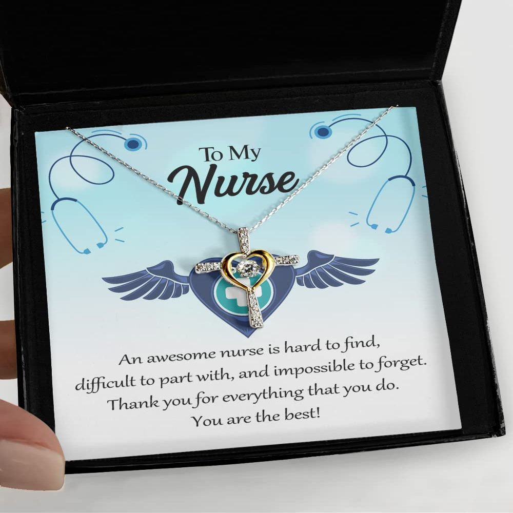 Best Nurse Necklace, Gifts for Nurses, Nursing Appreciation Gift, Necklace for Nurse Wife, Triple Gold Plated Sterling Silver - Cross Dancing Necklace