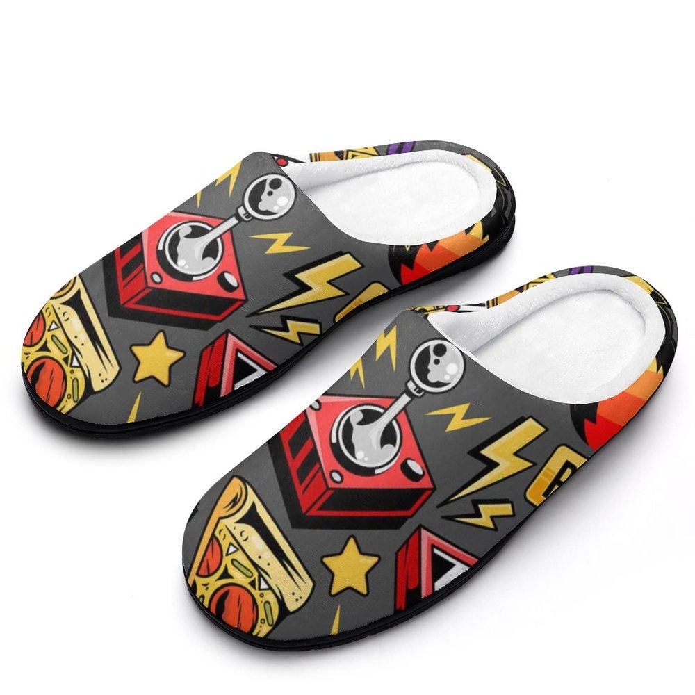 BAIKUTOUAN Gamers Elements Men's Cotton Slippers Warm Winter House Shoes for Home Travel Spa Hotel 7-840-41