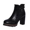 Bcshiye Womens Chunky Heel Ankle Booties Buckle Platform Boots for Women Combat Boots Round Toe High Heel Ankle Boots view 1