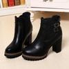 Bcshiye Womens Chunky Heel Ankle Booties Buckle Platform Boots for Women Combat Boots Round Toe High Heel Ankle Boots view 4