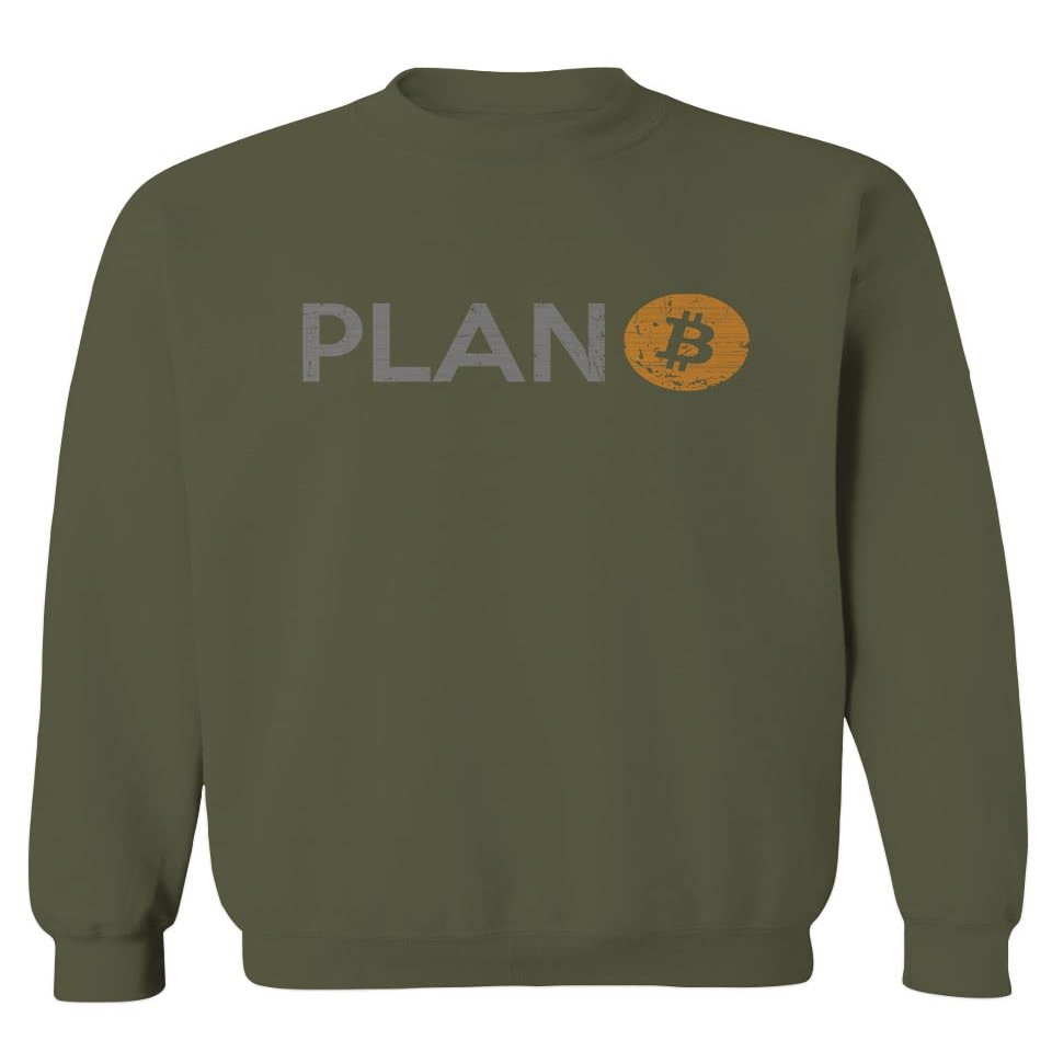 0427. Vintage Plan Bitcoin Crypto Currency Logo BTC Coin Trader Hold IT Men's Crewneck Sweatshirt (Olive Large)