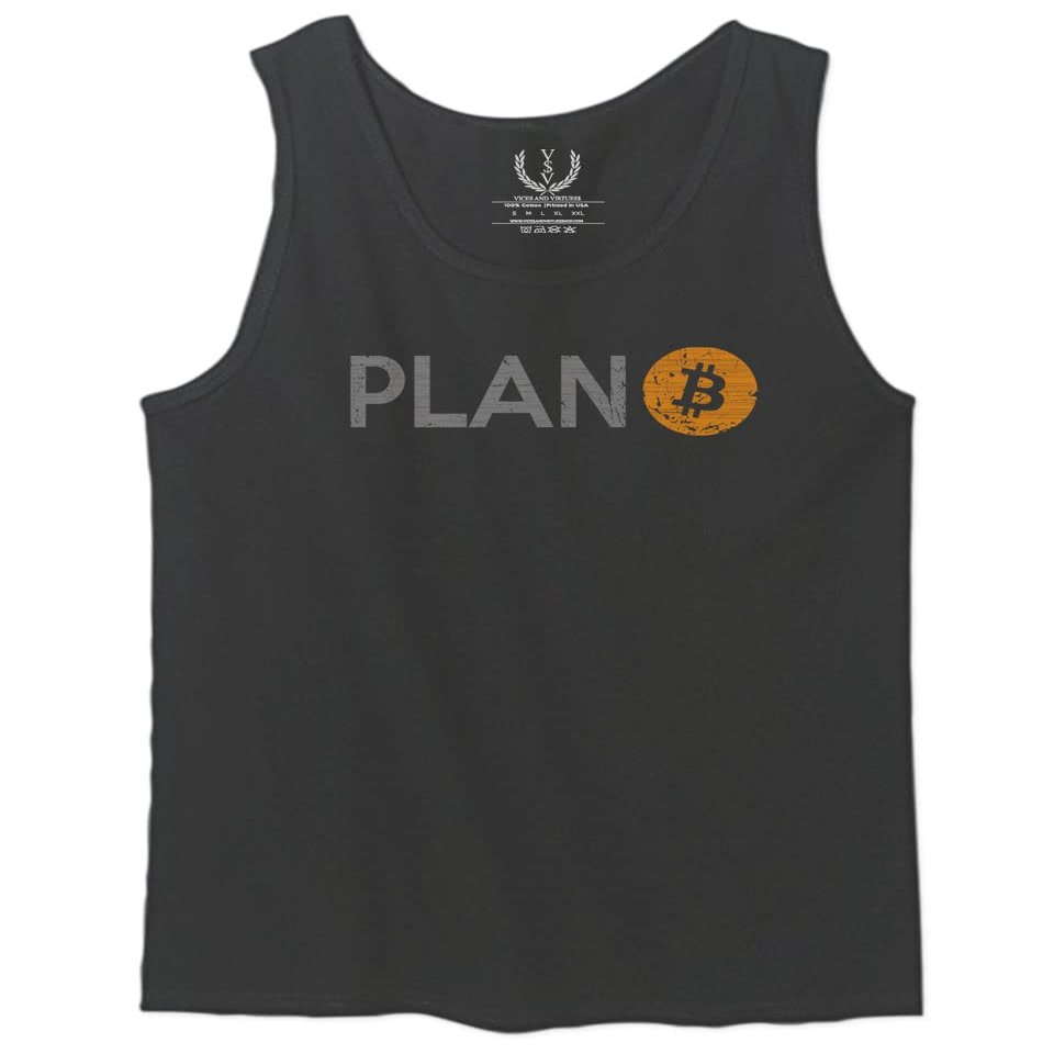 0427. Vintage Plan Bitcoin Crypto Currency Logo BTC Coin Trader Hold IT Men's Tank Top (Charcoal, Medium)
