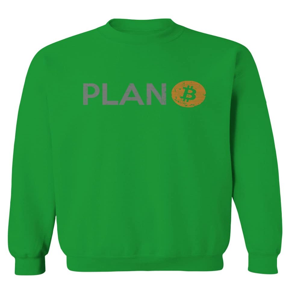 0427. Vintage Plan Bitcoin Crypto Currency Logo BTC Coin Trader Hold IT Men's Crewneck Sweatshirt (Irish Green Large)