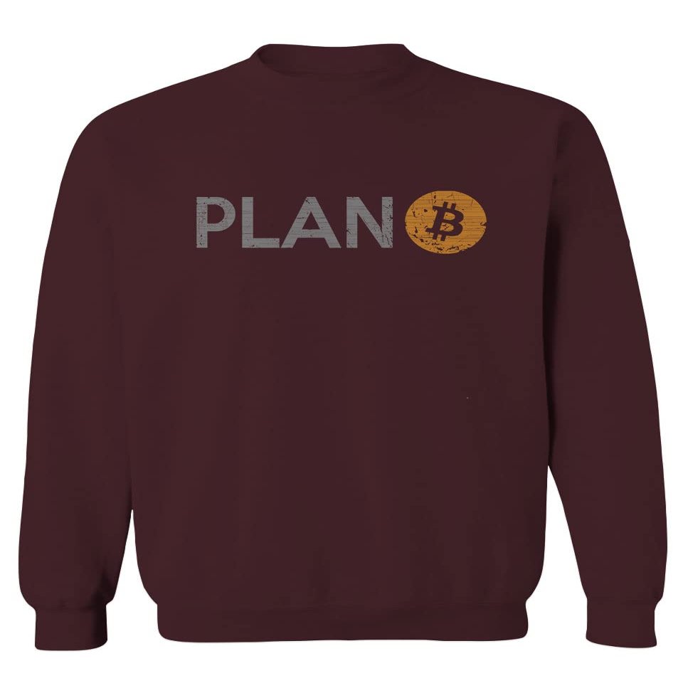 0427. Vintage Plan Bitcoin Crypto Currency Logo BTC Coin Trader Hold IT Men's Crewneck Sweatshirt (Maroon Medium)