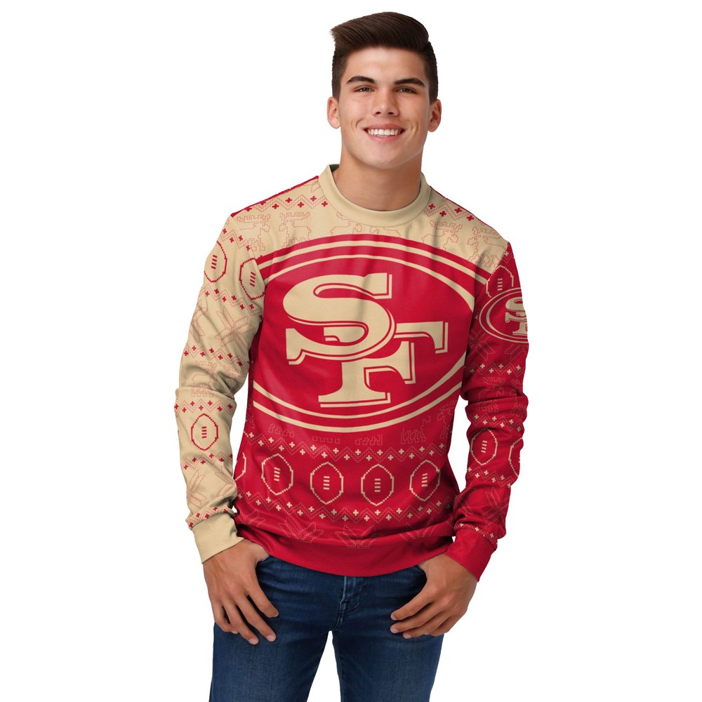 FOCO Men's NFL Printed Primary Logo Lightweight Holiday Sweater, San Francisco 49ers, Large