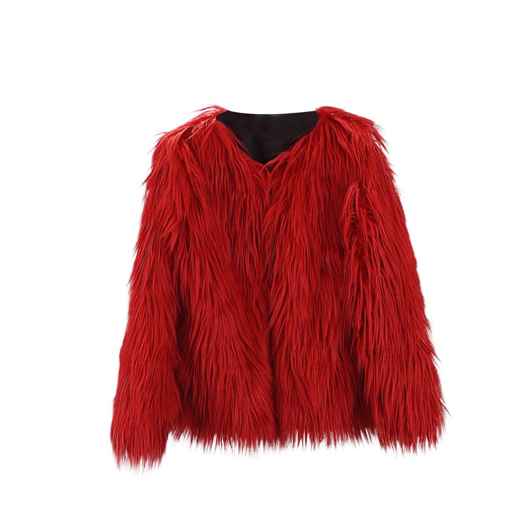 Ikevan 2-10 Years Kids Baby Girls Long Sleeve Furry Coat Faux Fur Coat Jacket Winter Thick Warm Fleece Coat Outwear Red