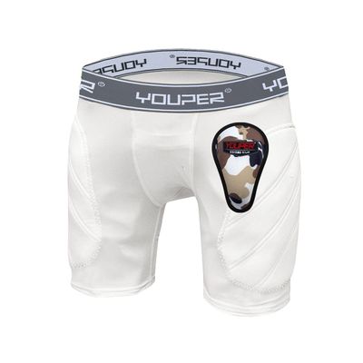 Youper Boys Youth Padded Sliding Shorts with Soft Protective Athletic Cup for Baseball, Football, Lacrosse (White Grey, Small)
