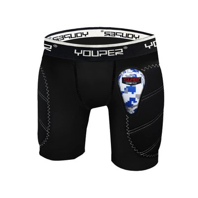 Youper Boys Youth Padded Sliding Shorts with Soft Protective Athletic Cup for Baseball, Football, Lacrosse (Black White, X-Small)