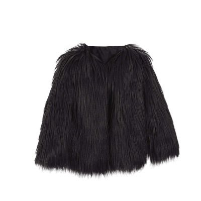 Ikevan 2-10 Years Kids Baby Girls Long Sleeve Furry Coat Faux Fur Coat Jacket Winter Thick Warm Fleece Coat Outwear Black