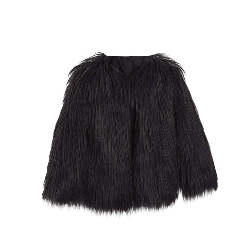 Ikevan 2-10 Years Kids Baby Girls Long Sleeve Furry Coat Faux Fur Coat Jacket Winter Thick Warm Fleece Coat Outwear Black