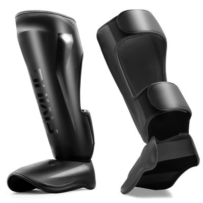 FIVING MMA Martial Arts Shin Guards  Padded, Adjustable Muay Thai Leg Guards with Instep Protection for Kickboxing/MMA Training and Sparring  Durable, Professional MMA Equipment (Black, X-Large)