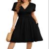 WEACZZY Summer Dress for Women Casual Short Sleeve Black Dresses Wrap V-Neck Party Dress with Pockets,Black,XL view 1