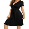 WEACZZY Summer Dress for Women Casual Short Sleeve Black Dresses Wrap V-Neck Party Dress with Pockets,Black,XL view 2