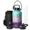 Trebo Water Bottle Insulated with Lid and Straw, Double Wall Vacuum Stainless Steel Metal Tumbler Sports Flask with Paracord Handle, Keep Cold 48 Hours Water Cup with 3 Lids, Hydrangea view 1