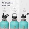 Trebo Water Bottle Insulated with Lid and Straw, Double Wall Vacuum Stainless Steel Metal Tumbler Sports Flask with Paracord Handle, Keep Cold 48 Hours Water Cup with 3 Lids, Hydrangea view 3