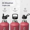 Trebo Insulated Water Bottle 64 oz, Half Gallon Metal Vacuum Water Jug with Paracord Handle and 3 Lids, Leakproof BPA-Free Flask for Gym Sports Hiking Travel, Keep Cold 48 Hours, Ruby Red view 3