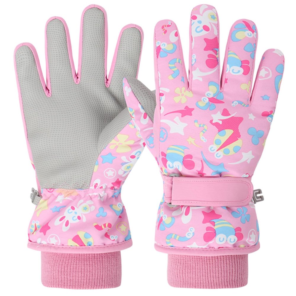 Azarxis Kids Children Snow Gloves Winter Windproof Ski for Snowboarding, Sledding, Cycling (Pink, 7-9 Years Old)