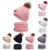NC Warm Beanies Hat for Girl Ring Scarf Pompoms Winter Hats Knitted Caps Scarf 2 Pieces Fashion Winter Hat Scarf Set for Child view 2