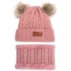 NC Warm Beanies Hat for Girl Ring Scarf Pompoms Winter Hats Knitted Caps Scarf 2 Pieces Fashion Winter Hat Scarf Set for Child view 3