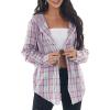 Womens Long Sleeve Plaid Hoodie Jacket Button Down Casual Boyfriend Blouse Shirts Tops Flannel Shirts with Pocket (Light Purple, Small) view 1