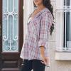 Womens Long Sleeve Plaid Hoodie Jacket Button Down Casual Boyfriend Blouse Shirts Tops Flannel Shirts with Pocket (Light Purple, Small) view 2