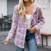 Womens Long Sleeve Plaid Hoodie Jacket Button Down Casual Boyfriend Blouse Shirts Tops Flannel Shirts with Pocket (Light Purple, Small) view 4