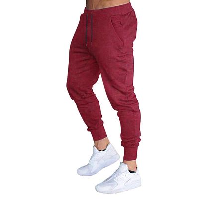 BUXKR Men's Slim Joggers Workout Pants for Gym Running and Bodybuilding Athletic Bottom Sweatpants with Deep Pockets,Wine red,M