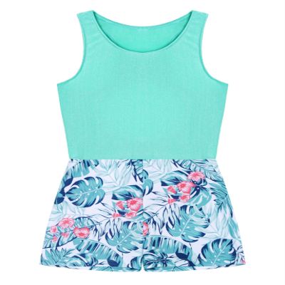 Moggemol Girls Gymnastics Leotards with Shorts Racer Back Hollow Ballet Dance Unitard Biketards Outfits Green Palm Leaf 4 Years