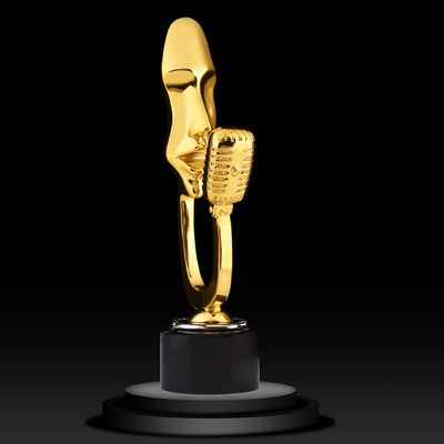 Golden Microphone Award Trophy Gold Award Trophy Large Award Trophy Cup,Resin Award Trophy for Party, Competitions, Gold Trophy Cup (Color : Gold, Size : 12 * 3.14")