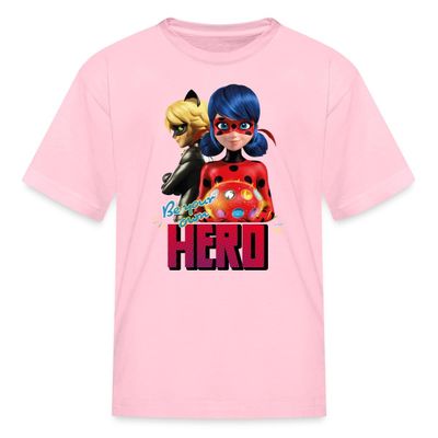Spreadshirt Miraculous Merchandise Be Your Own Hero Ladybug Cat Noir Kid's T-Shirt, S, Pink