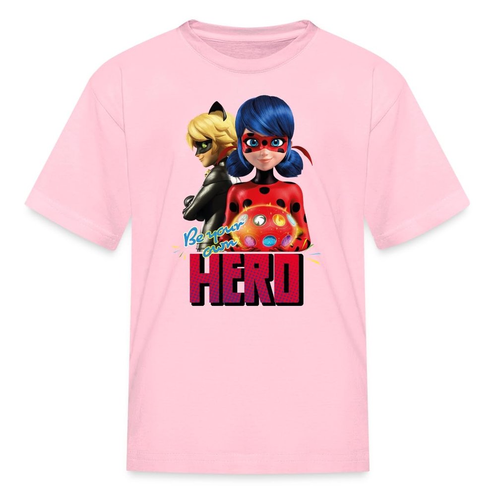 Spreadshirt Miraculous Merchandise Be Your Own Hero Ladybug Cat Noir Kid's T-Shirt, S, Pink