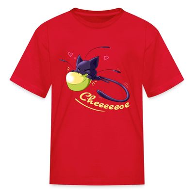 Spreadshirt Miraculous Merchandise Plagg Enjoying Cheese Cat Noir Kid's T-Shirt, XL, red