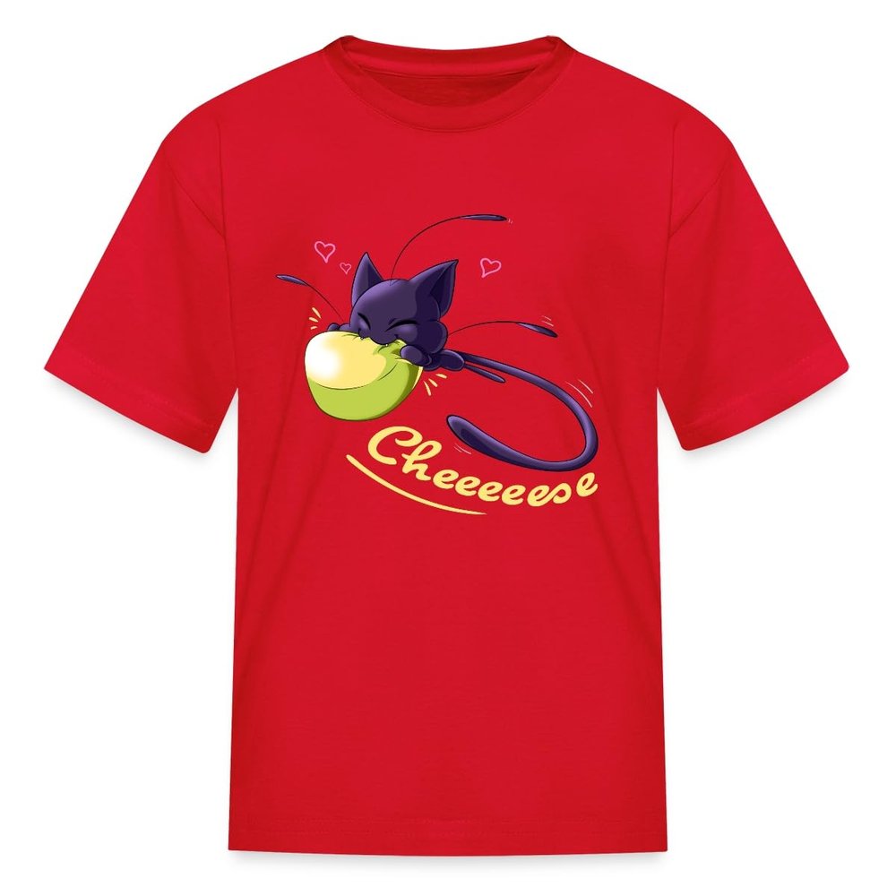 Spreadshirt Miraculous Merchandise Plagg Enjoying Cheese Cat Noir Kid's T-Shirt, XL, red