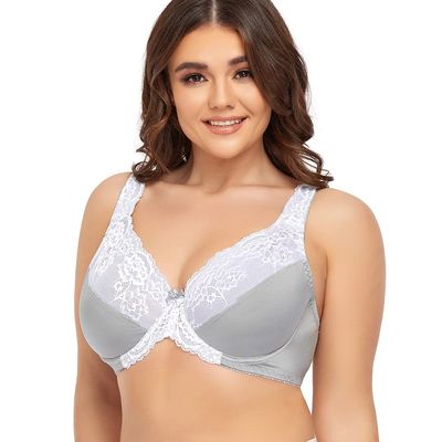Women's Plus Size Full Coverage Lace Bra Underwire Non Padded Push up Bralette 32H Grey