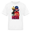 Spreadshirt Miraculous Merchandise Be Your Own Hero Ladybug Cat Noir Kid's T-Shirt, M, White view 1