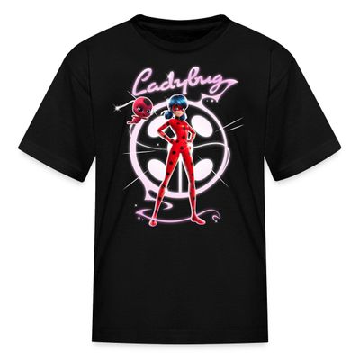 Spreadshirt Miraculous Merchandise Ladybug Slogan Pose with Tikki Kid's T-Shirt, M, Black