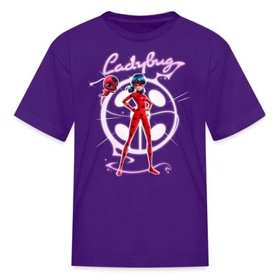 Spreadshirt Miraculous Merchandise Ladybug Slogan Pose with Tikki Kid's T-Shirt, XL, Purple