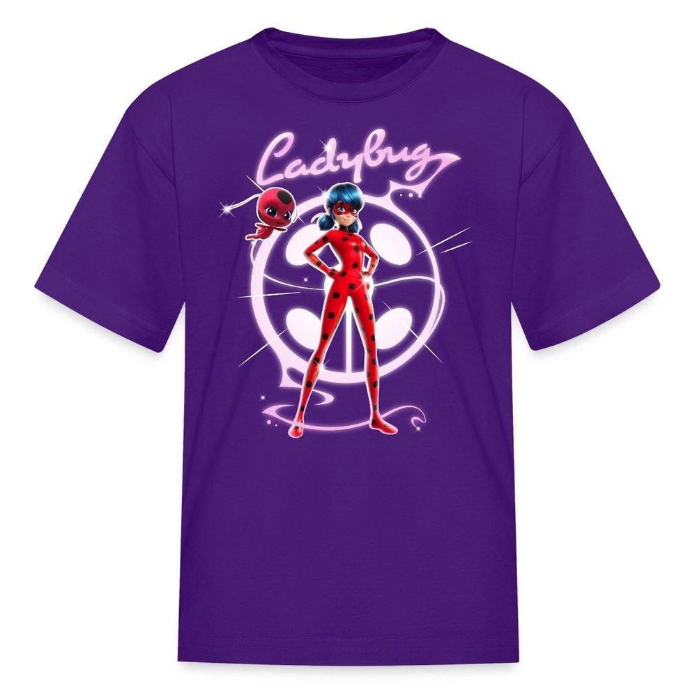 Spreadshirt Miraculous Merchandise Ladybug Slogan Pose with Tikki Kid's T-Shirt, S, Purple