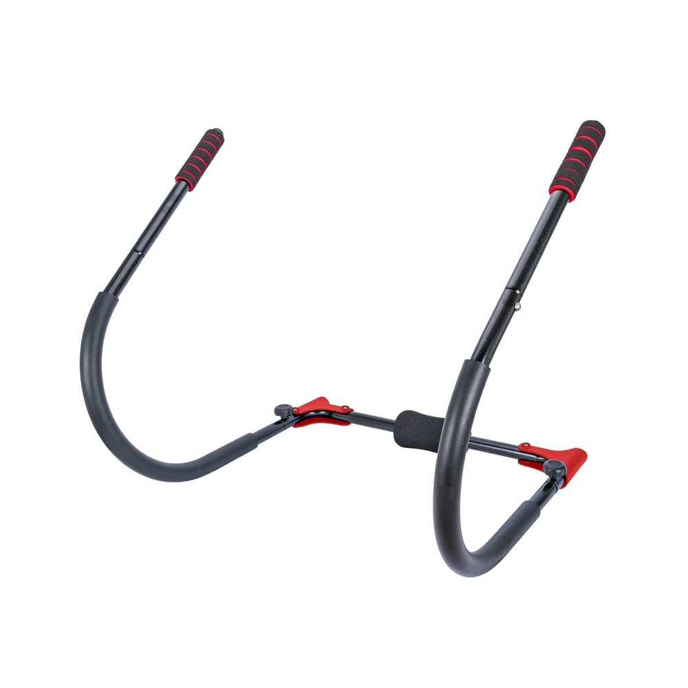 Ultrasport 3 in 1 Abdominal trainer, foldable ab trainer for crunches, push ups and deep squats, padded head rest and handles, adjustable in size, abdominal trainer, Black/Red