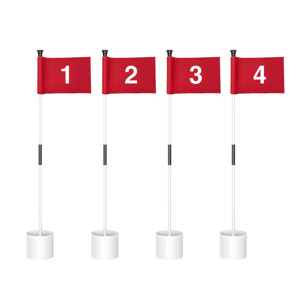 KINGTOP Miniature Golf Flagstick, Practice Putting Green Flags for Yard, Golf Pin Flag Hole Cup Set, 3ft White Flagpole, Indoor | Outdoor, Red Flag Numbered #1 2 3 4, 4-Pack