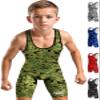 Exxact Sports Digital Camouflage Youth Wrestling Singlet For Boys, Premium Powerlifting Singlet, Kids Wrestling Singlets For Training (YL, Green Camo) view 1