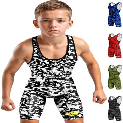 Exxact Sports Digital Camouflage Youth Wrestling Singlet For Boys, Premium Powerlifting Singlet, Kids Wrestling Singlets For Training (YM, White/Black Camo)