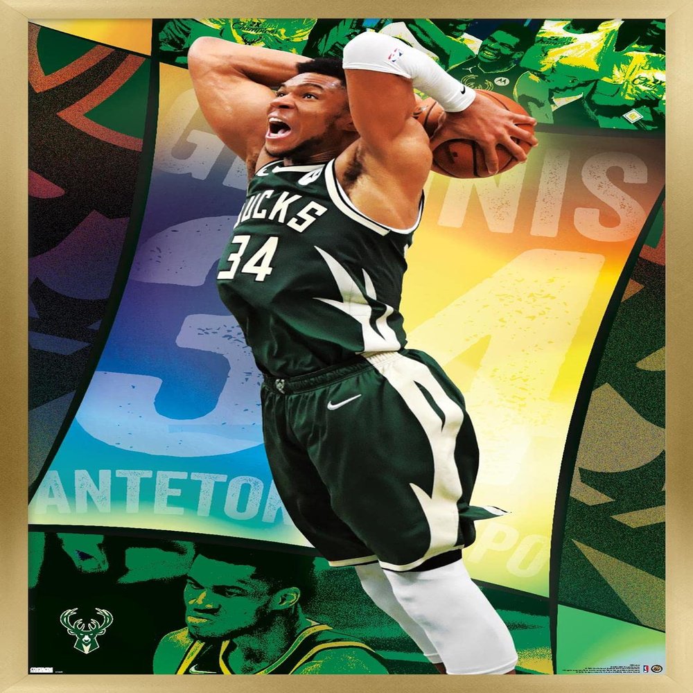 NBA Milwaukee Bucks - Giannis Antetokounmpo 21 Wall Poster, 22.4L" x 14.7W", Gold Framed Version
